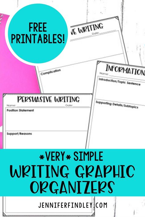 Give your students some help with writing with these free graphic organizers. They're simple but highly effective! Check out the post to grab your copy. Opinion Writing Graphic Organizer Free, Narrative Writing Graphic Organizer Free, Narrative Writing Organizer, Graphic Organizers For Writing, Opinion Writing Organizer, Informational Writing Graphic Organizer, Recount Writing, Free Graphic Organizers, Jennifer Findley