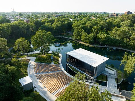 Lemay redesigns open-air theatre in Montreal’s La Fontaine Park Canadian Architecture, Theater Plan, Picturesque Landscape, Open Air Theater, Outdoor Cinema, Seating Furniture, Good Readers, American Architecture, Of Montreal