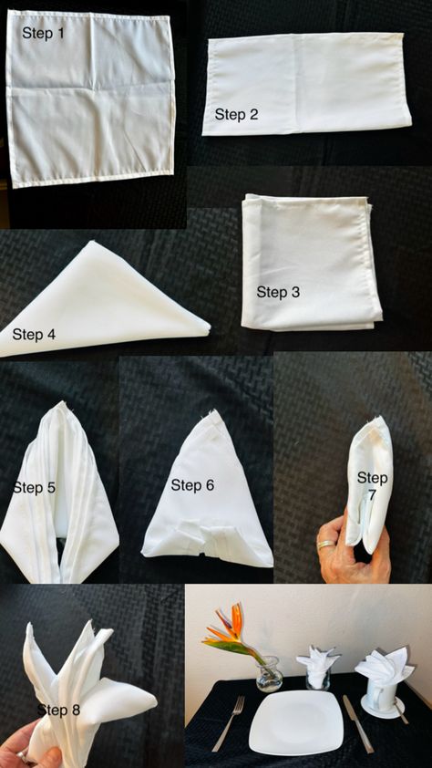 Step-by-step instructions on birds of Paradise napkin fold Napkin Folding, Birds Of Paradise, Step By Step Instructions, Projects To Try, Napkins, Step By Step, Paradise, Birds