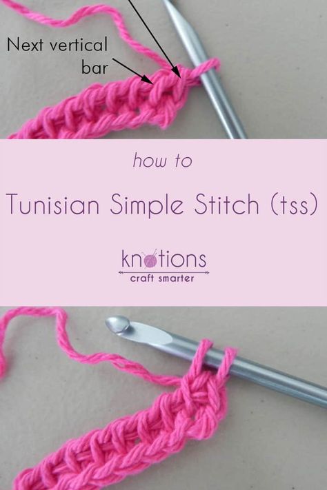 Tutorial: Tunisian Simple Stitch (tss) - knotions Side Saddle Stitch, Tunisian Simple Stitch, Tunisian Crochet Pattern, Simple Stitch, Tunisian Crochet Patterns, Side Saddle, Tunisian Crochet Stitches, Saddle Stitch, Learn How To Crochet