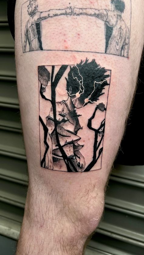 Shigeo kageyama mob psycho tattoo Mob Physco Tattoo, Mob Physco 100 Tattoo Ideas, Manga Panels Tattoo, Panel Tattoos, Manga Panel Tattoos, Single Tattoos, Mob Tattoo, Panel Tattoo, Ronin Tattoo