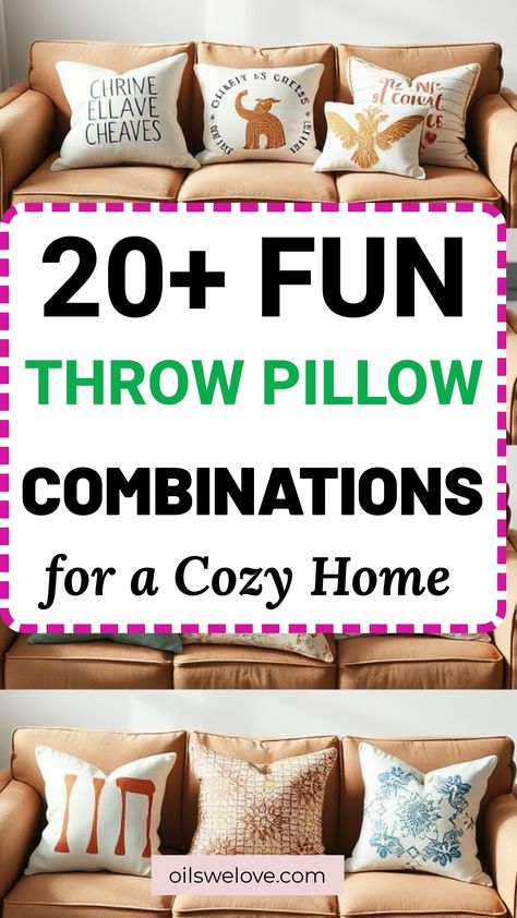 Discover 20+ Fun Throw Pillow Combinations for a Cozy Home! Transform your space with vibrant throw pillow patterns, colors, and textures. From boho to minimalistic styles, find the perfect throw pillow combinations to enhance comfort and style. Perfect for living room, bedroom, or sofa decor! Boho Throw Pillows Bedroom, Throw Pillow Ideas For Couch, Living Room Pillow Ideas, Couch Pillows Ideas, Throw Pillow Patterns, Pillow Combinations, Throw Pillow Combinations, Pillows Ideas, Fun Throw Pillows