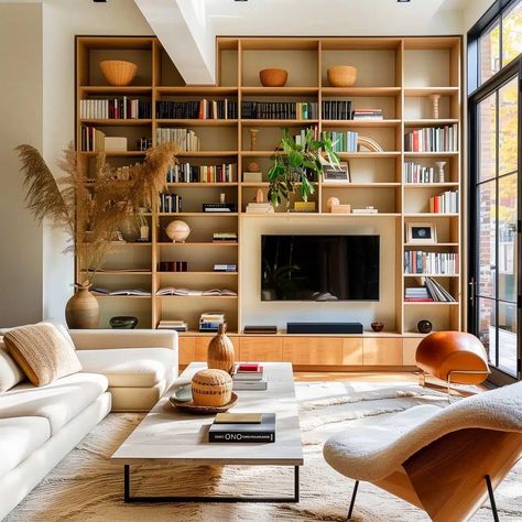 Bookshelves In Living Room With Tv, Bookshelves Living Room, Living Room With Tv, Room With Tv, Design Tips And Tricks, Wall Trends, Library Living Room, Living Room Wall Units, Bookshelves In Living Room