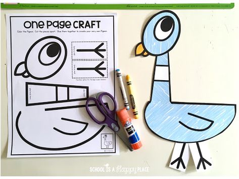 Fun Back To School Crafts, Back To School Stories For Kindergarten, The Pigeon Has To Go To School Activity Preschool, 1st Grade Crafts Back To School, Elephant And Piggie There's A Bird On Your Head, Back To School Crafts For First Grade, Pigeon Mo Willems Craft, Ms Bindergarten Gets Ready For Kindergarten Activities, Pigeon Book Activities Preschool