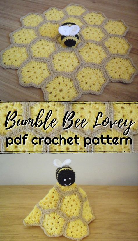 Bee Lovey Crochet, Lovey Crochet Pattern, Lovey Crochet, Lovey Pattern, Crochet Lovey, Crochet Geek, Crochet Bee, Crochet Hexagon, Fun Crochet Projects