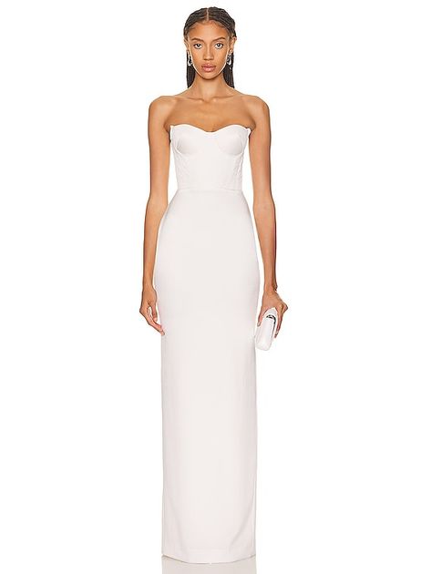 Alex Perry Aniston Strapless Cup Column Gown in White | FWRD Holiday 2022, Rachel Gilbert, Cotton Citizen, Alex Perry, Column Gown, Weather Wear, Jonathan Simkhai, Crepe Fabric, Ulla Johnson