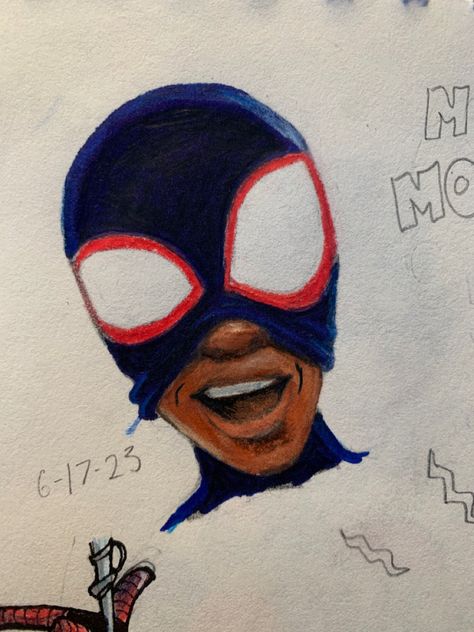 Drawing Ideas Spiderman Miles, Miles Morales Watercolor, Miles Morales Prowler Drawing, Spiderman Side Profile Drawing, Sketches Miles Morales, Graphic Drawing Ideas, Drawings Ideas With Color, Spiderman Sketchbook Ideas, Miles Morales Spiderman Sketch