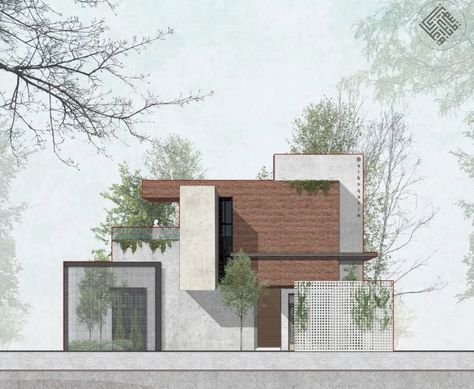 Rm House, Ideas With Wood, Minimalist Texture, Illustration House, Architecture Work, Architecture Elevation, Architectural Illustration, Facade Architecture Design, Two Story House