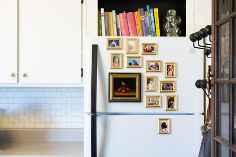 Fridge Gallery Wall DIY — Hausmatter Fridge Gallery, Mini Gallery Wall, Rental Kitchen Makeover, Mini Gallery, Diy Gallery Wall, Mini Frame, Rental Kitchen, Useful Ideas, Wall Diy