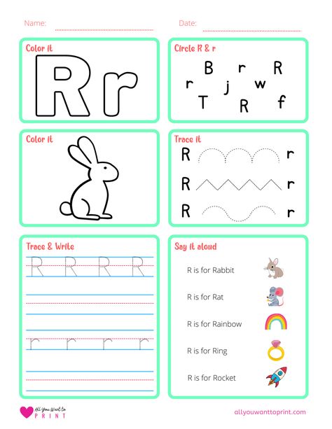 Free Printable Letter R Worksheet - 6 Activities in 1 Activities For Letter R Preschool, Letter R Worksheets Preschool, Letter R Worksheet, R Worksheet, Letter R Activities, Worksheet For Preschool, Free Printable Alphabet, Printable Alphabet Letters, Free Printable Letters