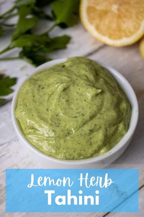 Lemon Herb Tahini Lemon Herb Tahini Dressing, Tahini Dressing Recipe, Tahini Paste, Veggie Dip, Lemon Herb, Tahini Dressing, Tahini Sauce, Creamy Texture, Fresh Garlic