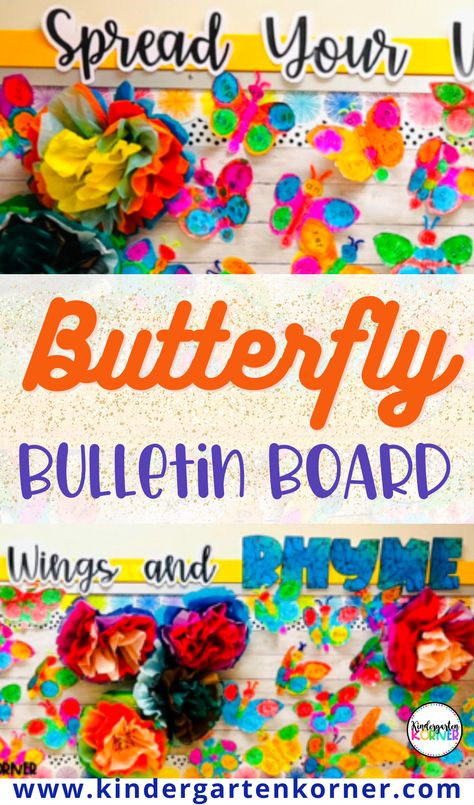 Looking for butterfly bulletin board ideas for preschool, kindergarten or 1st grade? Check out this cute spring butterflies bulletin board that comes with so many great spring activities from a fun butterfly craft, Word Families writing activity and Phonics center and so much more for April or May!! // April classroom ideas // april activities for kids// spring classroom decorations// Butterfly Bulletin Board Ideas Preschool, Butterfly Bulletin Boards, Butterfly Bulletin Board Ideas, Butterfly Classroom Theme, Board Ideas For Preschool, Bulletin Board Ideas For Preschool, Butterfly Bulletin Board, Preschool Graduation Theme, Spring Classroom Decorations