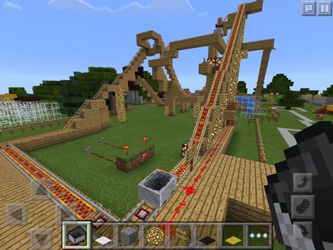 First rollercoaster in our fun fun land Minecraft Rollercoaster, Minecraft Theme, Cozy Rooms, Minecraft Creations, Fun Fun, Roller Coaster, Baseball Field, Minecraft, Building