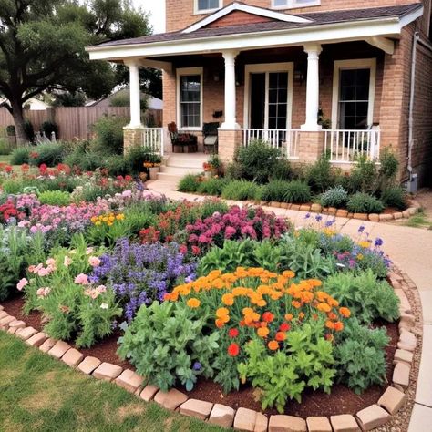 15 Front Yard Texas Flower Bed Ideas for Curb Appeal Front Lawn Garden Bed, Front Garden Bed Ideas Curb Appeal, Front Side Yard Landscaping, North Texas Flower Beds Front Yards, Texas Flower Beds Front Yards, Texas Flower Bed Ideas, Texas Flower Bed, Texas Landscaping Front Yard, Front Yard Flower Bed Ideas