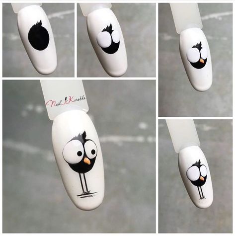 Bird Nail Art, Animal Nail Designs, Minion Nails, Disney Acrylic Nails, Animal Nail Art, Funky Nail Art, Art Deco Nails, Nail Drawing, Nail Art Disney