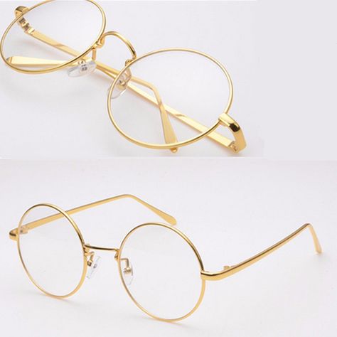 GOLD Metal Vintage Round Eyeglass Frame Clear Lens Full-Rim Glasses Gold Rimmed Glasses, Circle Glasses, Round Eyeglasses Frames, Gold Glasses, Round Glasses Frames, Cute Sunglasses, Cute Glasses, Fashion Eye Glasses, نظارات شمسية