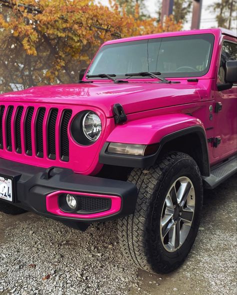 Pink Jeeps Aesthetic, Pink Jeep Aesthetic, Pink Jeep Truck, Girl Jeep Wrangler, Girly Jeep, Hot Pink Jeep, Hot Pink Jeep Aesthetic, Jeep With Pink Accents, Pink Jeep Wrangler