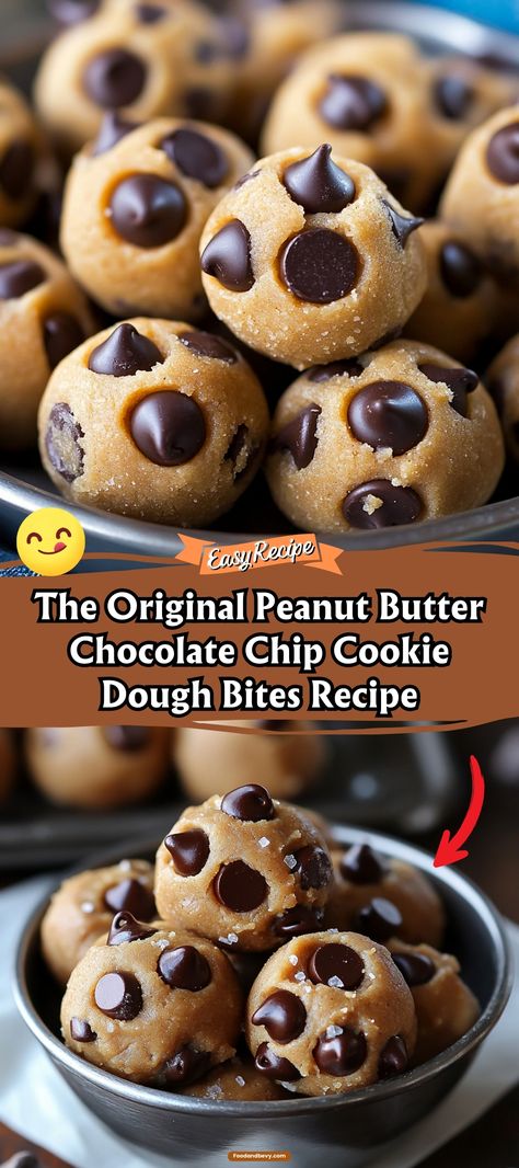 Indulge safely with The Original Peanut Butter Chocolate Chip Cookie Dough Bites. These no-bake treats blend peanut butter and chocolate chips for a delicious snack that's both satisfying and easy to make. #CookieDoughBites #PeanutButterChocolate #SnackTime No Bake Cookie Dough Bites, Cookie Dough Bites Recipe, Peanut Butter And Chocolate Chips, Chocolate Chip Cookie Dough Bites, Peanut Butter Chocolate Chip Cookie, Peanut Butter Chip Cookies, No Bake Cookie Dough, Chicken Cake, Chocolate Cookie Dough