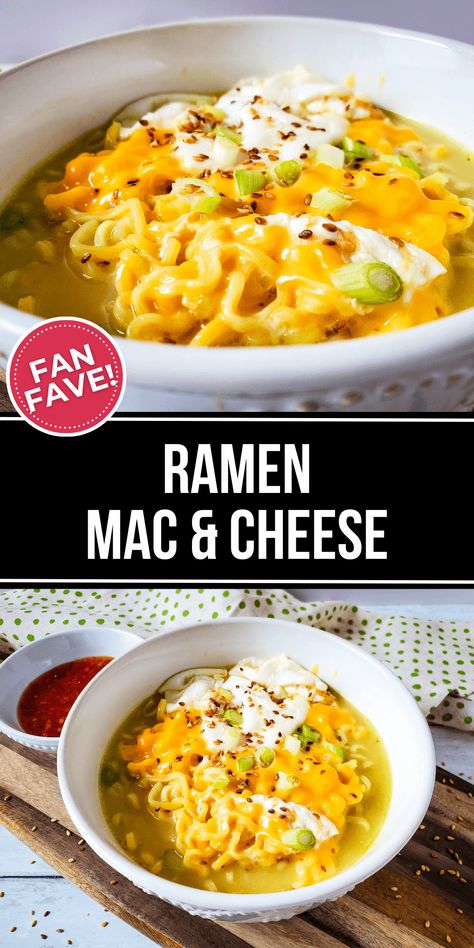 Ramen Mac and Cheese is a super simple lunch that's packed with protein. Made with ramen noodles, poached egg, and chicken broth, it's a delicious and easy meal that everyone is sure to enjoy. Mac And Cheese Ramen, Ramen Mac And Cheese, Breakfast Ramen Noodles, Cheese Eggs Recipe, Ramen Noodles Package, Cheese Ramen, Top Ramen, Delicious Slow Cooker Recipes, Simple Lunch