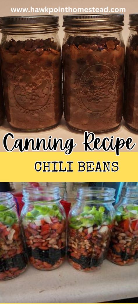 The recipe for canning homemade chili beans is the essence of why I love canning so much!   Canning your own chili beans saves money, but it is also healthier than buying canned beans from the grocery store, because you know what is going into your beans. No preservatives are added, plus you can season the beans to your preference. Green peppers, jalapenos, onions, cumin, chili powder can be added. Home Canned Chili Beans, Canning Ranch Style Beans, Can Chili Beans Recipe, Chili Bean Seasoning Recipe, Homemade Canned Baked Beans, Diy Chili Beans, Green Chili Powder Recipes, Canning Homemade Chili, Canning Chilli Beans