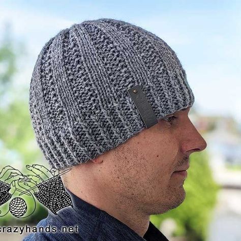 knit hat for man made on circular needles Knitted Hats For Men Free Pattern Beanie, Knit Slouchy Hat Pattern, Cabled Hat Pattern, Knit Hat Pattern, Aran Knitting, Beanie Knitting Patterns Free, Knitted Mittens Pattern, Knitting Crafts, Celtic Weave