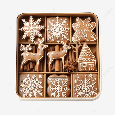 craft box with christmas gingerbread cookies tree shaped and deer christmas baking christmas cooki Gingerbread Deer, Cookies Png, Baking Christmas Cookies, Christmas Gingerbread Cookies, Baking Christmas, Deer Christmas, Christmas Ad, Transparent Image, Tree Shapes