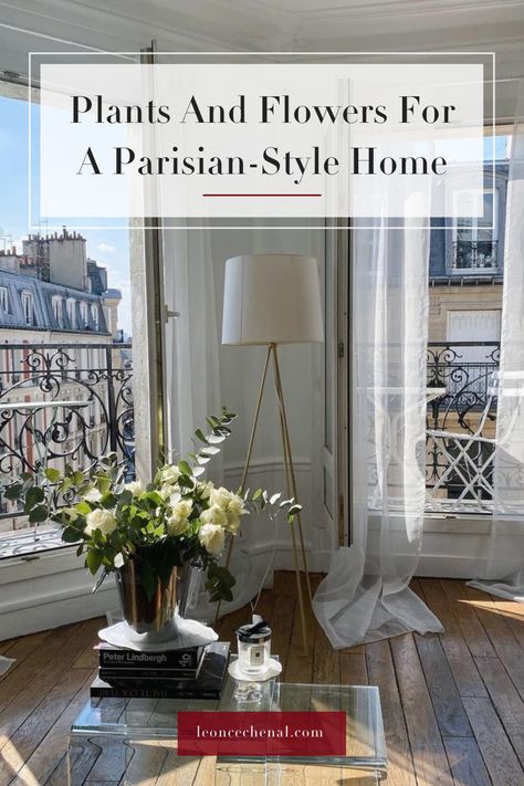 French Curtains Parisian Apartment, Parisian Apartment Plants, French House Bedroom, Parisian Style Balcony, Parisien Interior Design, Parisian Style Bedroom Ideas, Parisian Home Aesthetic, Parisian Chic Style Home, Living Room Parisian