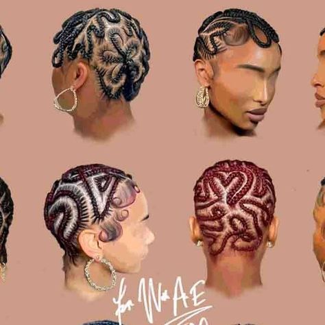 Fai Fai Marya 🥀🤓✍🏽🎨🎶♐️🇭🇹 on Instagram: "BLACK GIRL HAIR :: The Braided Bald Head 🤎  Shoutout to @tookiedidit the original for influencing this wave!   Muses ::  @tookiedidit  @styledbynaa @gvldentransformations  @txriannn @braids_by_msnelly  @neyhairs_ @hibaq__ahmed  @diarradidit  @_naeslays_ @braidsbytenisha  @nisaraye  @iheartbraids_ @curvaceous_designs  @bellasophiastyles @_therealjazzz   . .  . . . . . .  #blackwomenart #blackcreative #digitalart #blackwomencontent #faithwithane #blackart #artoftheday #blackentrepreneur  #melaninaesthetic #blackwomen  #contentcreator #blackcreator #blackartist #blackfemaleartist #digitalpainting #blackhair" Bald Braids Black Women, Braid Bald Head, Bald Head Braids Style, Braided Baldie Designs, Baldheaded Braids, Braided Bald Head, Bald Head Braids, Bald Braids, Braiding Designs