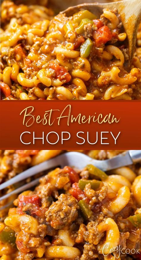 chop suey with ground beef and peppers and tomatoes. American Chop Suey Instant Pot, Healthy American Chop Suey Recipe, Beef American Chop Suey, The Cozy Cook Recipes Beef, Ground Beef Chop Suey Recipe, Healthy Chop Suey Recipe, Hamburg Skillet Recipes, American Chop Suey Crockpot, American Chopped Suey Recipe