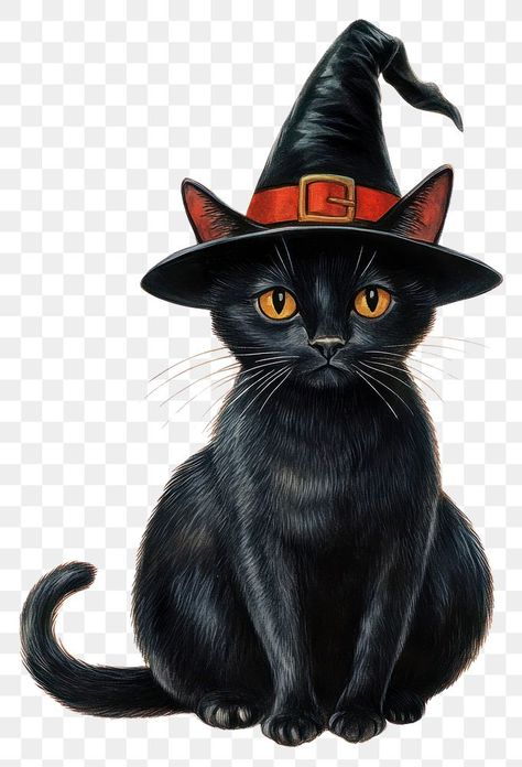 Black Cat Witch Hat, Cat Wearing Witch Hat, Backgrounds Cartoon, Witch Hat Halloween, Cartoon Vintage, About Halloween, Halloween Black Cat, Halloween Cute, Lazy Cat