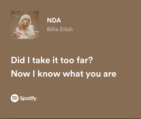 Did I Take Too Far, Did I Take It Too Far Billie Eilish, I Know What You Did, Nda Billie Eilish, Crush Song Lyrics, Billie Lyrics, Letras Cool, Relatable Lyrics, Meaningful Lyrics