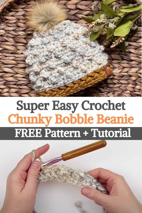 Bobble Beanie Crochet Pattern, Bobble Stitch Crochet Hat, Bulky Yarn Hat Crochet, Super Bulky Yarn Crochet Patterns Free, Super Chunky Crochet Hat Pattern Free, Super Chunky Crochet Hat, Crochet Bobble Hat, Bulky Amigurumi, Crochet Chunky Hat Free Pattern Super Bulky Yarn