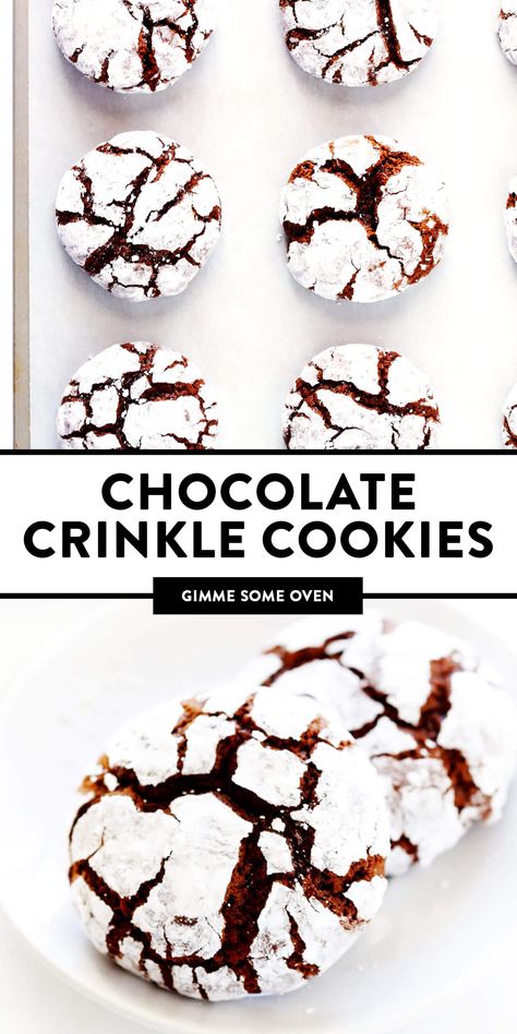 This chocolate crinkle cookies recipe (also known as snowballs) is easy to make and perfectly fudgy and dusted with powdered sugar. A classic dessert for Christmas and the holidays! | gimmesomeoven.com #chocolate #crinkle #cookies #dessert #christmas #holiday #baking Christmas Holiday Cookies, Chocolate Crinkle Cookies Recipe, Malaysia Recipes, Cookies Best, Crinkle Cookies Recipe, Chocolate Crinkle, Sweet Easy, Diy Easy Recipes, Rasa Malaysia