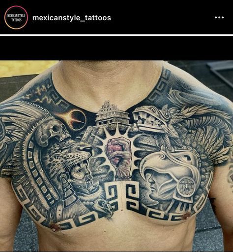 Aztec Tattoo Chest, Aztec Chest Tattoo Men, Aztec Chest Tattoo, With Meaning Tattoo, Aztec Tattoo Mexican, Grandfather Tattoo, Calf Tattoo Ideas, Tattoo Designs With Meaning, Collar Tattoo