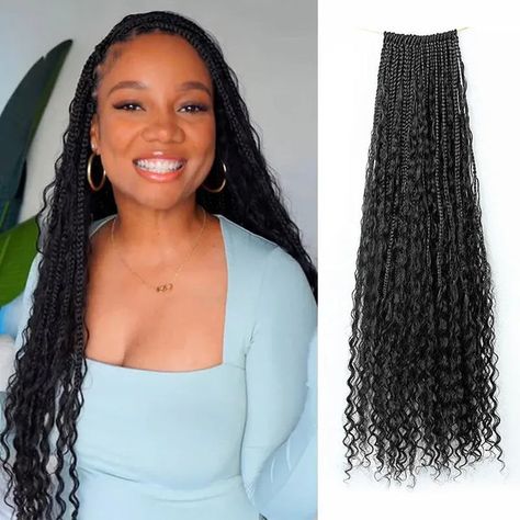 Crochet Boho Braids Hair – Eayonhair Crochet Human Hair, Box Braids With Human Hair, Braids With Human Hair Curls, Hair Boho Braids, Locs For Black Women, Braids With Human Hair, Knotless Boho Braids, Boho Box Braids, Synthetic Braids