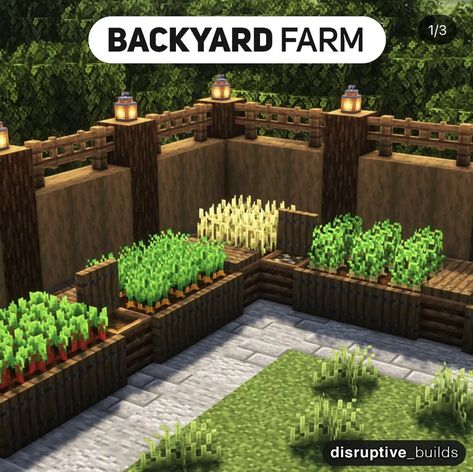 Minecraft Yard Design, Cute Minecraft Backyard Ideas, Backyard Minecraft, Farming Ideas Minecraft, Minecraft Survival Builds Ideas, Outside Decoration Minecraft, Backyard Ideas Minecraft, Minecraft Front Yard Ideas, Outdoor Decor Minecraft