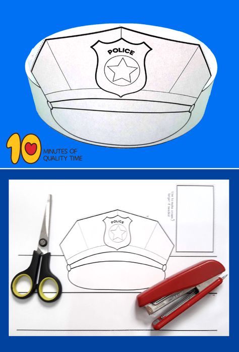 Police Hat Craft Preschool, Police Hat Template Free Printable, Police Man Craft, Police Hat Template, Printable Police Hat, Police Crafts For Kids, Police Hat Craft, Police Badge Craft, Community Helpers Police Officer