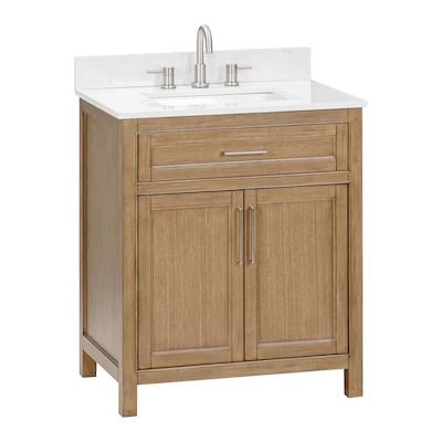 Vanity at Lowes.com: Search Results Natural Wood Bathroom Vanity Modern, Single Sink Bathroom Vanities, 24 Inch Vanity, Stone Mirror, Widespread Faucet, Condo Remodel, Wood Bathroom Vanity, Single Sink Bathroom, Allen Roth