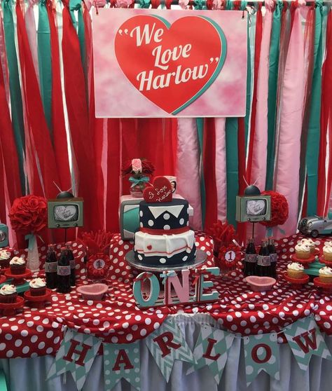 Retro I Love Lucy birthday party! See more party ideas at CatchMyParty.com! I Love Lucy First Birthday, I Love Lucy Birthday, I Love Lucy Party, 50s Valentines, Railroad Birthday Party, Lucy Birthday, Retro Birthday Parties, 13th Birthday Parties, Retro Birthday