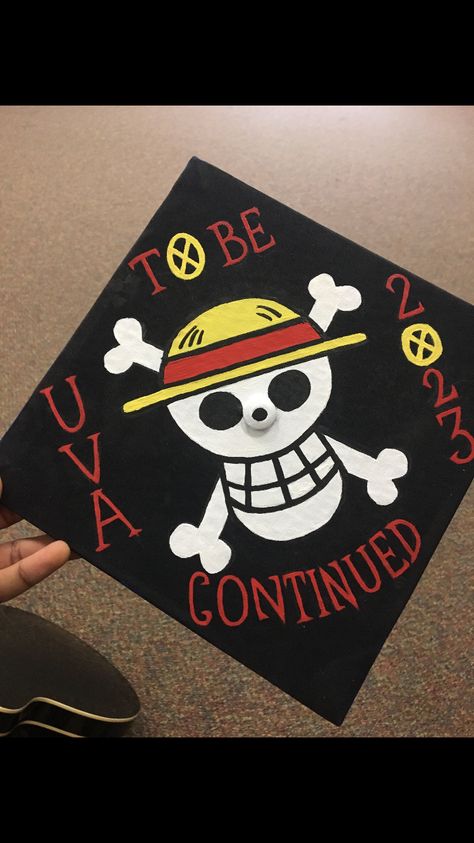 Graduation Cap Designs One Piece, Cap Decoration Graduation 2023, To Be Continued Graduation Cap, Graduation Caps Ideas For Guys, Jojo Graduation Cap, Hunter X Hunter Graduation Cap, Cap Decoration Graduation For Guys, Grad Cap Ideas Boys, 5th Grade Graduation Cap Ideas