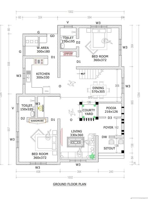 New house plan CY 1500sqft House Plans, 1200sq Ft House Plans, 20x30 House Plans, Budget House Plans, 20x40 House Plans, Three Bedroom House Plan, Drawing Furniture, 2bhk House Plan, Bungalow Floor Plans