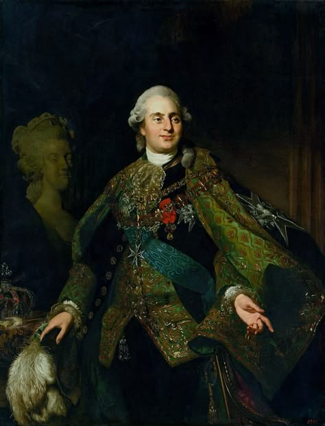 Portrait of Louis XVI of France with bust of Marie Antoinette by Alexandre Roslin, 1782-1783 (PD-art/old), Zamek Królewski w Warszawie (ZKW), one of the portraits assembled by Stanislaus Augustus for his Conference Room at the Royal Castle in Warsaw Jean Antoine Watteau, French Royalty, French History, European Royalty, Three Kings, French Revolution, Louis Xiv, Portrait Gallery, Louis Xvi