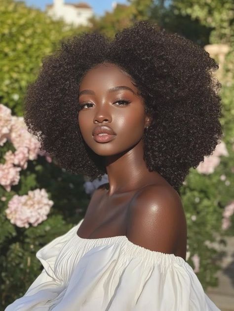 Princess Core Makeup, C4 Hairstyles, Beautiful Black Women With Curly Hair, Big Curly Hair Black Women, Ethereal Beauty Aesthetic, Pretty Dark Skin Girl, Irresistible Woman, Black Princess Aesthetic, Short Curly Hair Styles