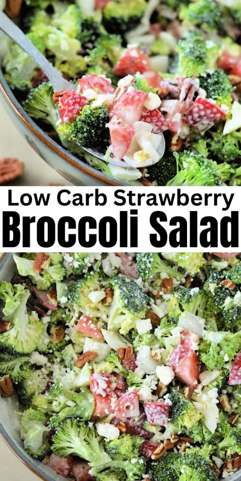 Low-Carb Strawberry Broccoli Salad #lowcarbstrawberrybroccolisalad #strawberrybroccolisalad Low Carb Broccoli Salad, Low Carb Broccoli, Broccoli Salad With Bacon, Easy Broccoli Salad, Bacon Broccoli, Salad Simple, Keto Stuffed Peppers, Broccoli Salad Bacon, Easy Broccoli