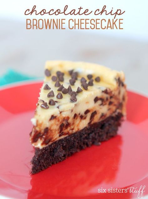 Chocolate Chip Brownie Cheesecake Recipe Chocolate Chip Brownie Cheesecake, Brownie Cheesecake Recipe, Brownie Cheesecake, Chocolate Chip Brownies, Six Sisters Stuff, Chocolate Chip Cheesecake, Chewy Brownies, Six Sisters, Cheesecake Brownies