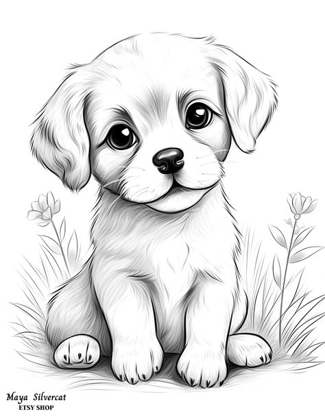 Drawing Of Animals Easy, Pictures Of Dogs To Draw, Dog Images Drawing, Cute Drawings Dog, Puppy Drawing Sketches, Cute Animal Drawings Sketches, Cute Puppy Sketch, Colouring Sketches, Puppy Coloring Pages Free Printable