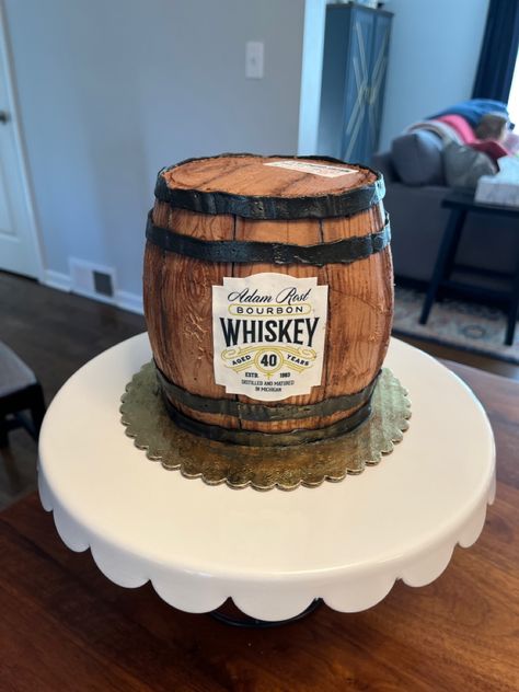 Whiskey Barrel Grooms Cake, Man’s 60th Birthday Cake, Whiskey Barrel Cake Ideas, Whiskey Themed Cake, Whiskey Themed Birthday Cake, Bourbon Barrel Cake, Men 40th Birthday Cakes, Bourbon Themed Cake, Bourbon Birthday Cake