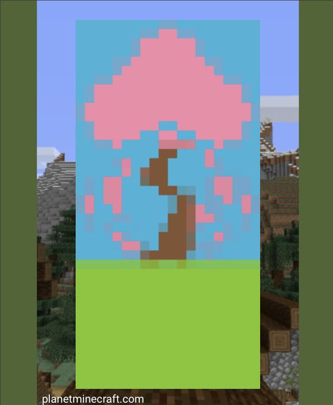 Tree Banner Minecraft, Cherry Wall Minecraft, Cherry Blossom Banner Minecraft, Japanese Banner Minecraft, Mc Banner, Minecraft House Decor, Minecraft Tree, Cottage Minecraft, Minecraft Japanese