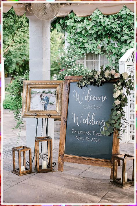 Wedding Welcome Table - Just In! Fantastic ideas from leading brands to meet your supply needs. Wedding Entryway Decor Ideas, Wedding Reception Entryway Decor, Rustic Wedding Entrance Ideas, Door Decorations Wedding Entrance Flower, Backyard Wedding Table Centerpieces, Wedding Reception Entrance Table, Wooden Box Wedding Decor, Diy Wedding Entryway, Entrance Wedding Table