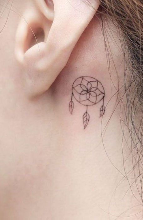 Small Dream Catcher Tattoo, Hello Tattoo, Dreamcatcher Tattoos, Small Symbol Tattoos, Small Cross Tattoo, Tattoo Behind Ear, The Trend Spotter, Small Dream Catcher, Dream Catcher Tattoo